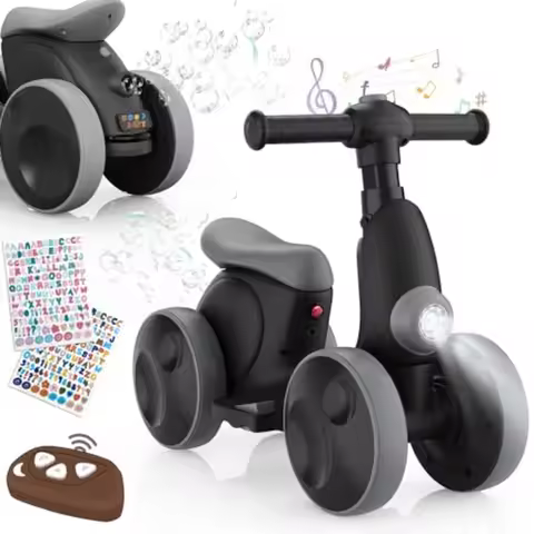 Electric Baby Balance Bike with Bubble Machine for 1 Year Old Boys Girls 4 in 1 Toddler Balance Bike