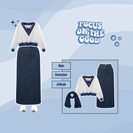 One set 3in1 (Crop Sweater Wanita + Basic Jeans Skirt + Bella Square Hijab) - KA099