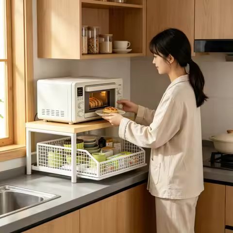 Kitchen Countertop Organizer – Multi-Use Shelf for Microwave, Spices, Coffee Machine & Printer