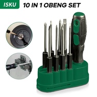 ISKU 10 In 1 Obeng Satu Set Komplit Serbaguna Murah Magnet /obeng Kembang 1 Set Lengkap +-/obeng Hp 