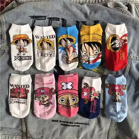 One Piece 5 Pair Short Socks Children's Trend Couple Versatile Network Red Cartoon Straw Hat Luffy S