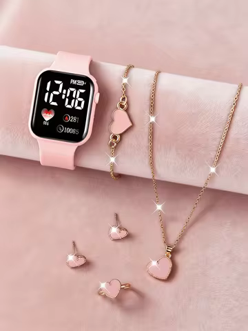 Love Pattern Electronic Watch And love Accessories Set Birthday Gift (No Box Included)