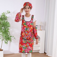Northeast Big Flower Cotton Apron Ethnic Style Farmland Apron Oil-Proof Cooking Apron Adult Work Clothes Kiss Anti-Foul