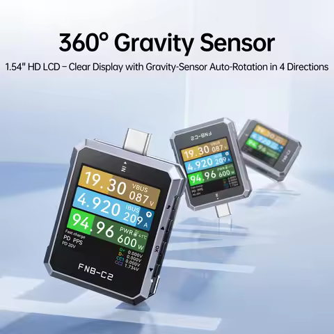 FNIRSI FNB-C2 Digital Voltmeter Ammeter, Type-C Fast Charge Trigger, 240W Max Power Meter, Capacity 