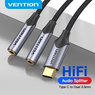 Vention Audio Cable Type C to Dual 3.5mm Jack Earphone Adapter Male to Female Audio Splitter for Dev
