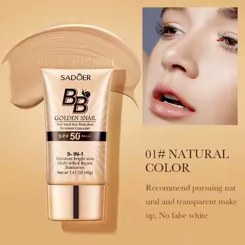 SPF50+ Gold Snail Sunscreen BB Cream Whitening Foundation Concealer Moisturizing Long Lasting Even S