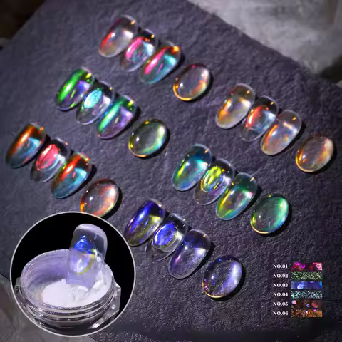 Nail Glitter Aurora Ice Transparent Laser Magic Aurora Rainbow Mirror Gel Pigment Powder Chrome Nai 