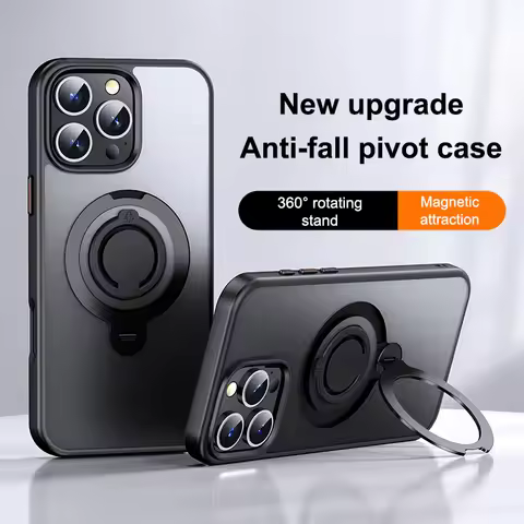 360° Rotation Magnetic Stand Silicone Ring Phone Case For iPhone 12 13 14 15 16 Pro Max Plus Frosted