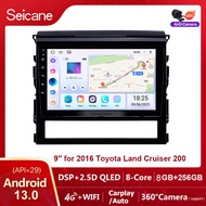 Seicane 9 นิ้ว 2.5D QLED หน้าจอสัมผัส Android 13.0 หูฟังเครื่องเล่นวิทยุสำหรับ 2016 โตโยต้าแลนด์ครุย