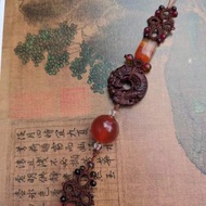 瑪瑙掛穗紅木雕刻魚化龍漢服腰佩掛穗流蘇扇墜壓襟