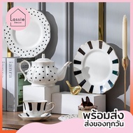 【พร้อมส่ง】 ชุดจานชามเซรามิก "จุดขอบทอง" เรียบหรู ฟิลคุณหนูมาก Lassie Decor✨🍽️