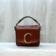 Chloe磚紅棕牛皮麂皮mini C Bag/CHC19US193A3727S