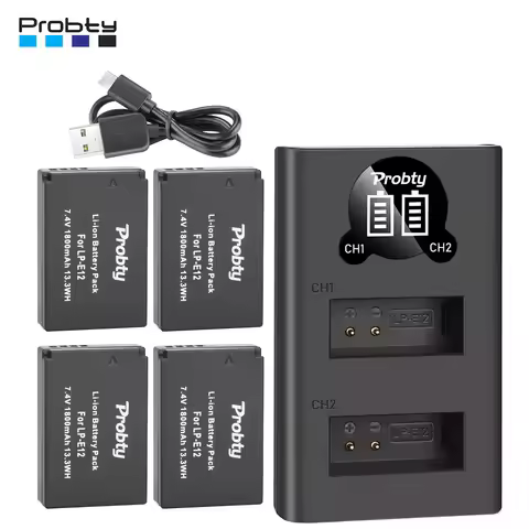 For Canon LP-E12 LP E12 LPE12 Li-ion Battery + LED USB Dual Charger for Canon EOS M50, EOS M100,100D