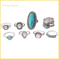 ARIN 8 Pack Turquoise Rings Beach Women Rings Delicate Rings Jewelry Accessories Rings Set Alloy Tur