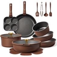 CAROTE 21pcs Pots and Pans Set, Nonstick Cookware Set Detachable Handle, Induction Kitchen Cookware 