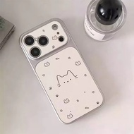 Cute Cartoon Cat Sketch Veneered Large Window Phone Case For iPhone 12 17 16 15 14 13 11 Pro Max 15 