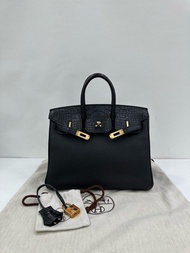 👜Hermes  Birkin 25 Touch Noir PHW Alligator leather with Togo leather Stamp Z  愛馬仕 黑金birkin25 touch方