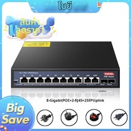 สวิตช์อีเธอร์เน็ตกิกะบิต 12 พอร์ตพร้อมพอร์ต 8-PoE และ 2-RJ45 และ 2-SFP Uplink Plug and Play