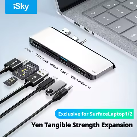 iSky Laptop Docking Station for Microsoft Surface Laptop 1/2 with 2USB+3.5mm+Type C+SD+TF HDMI-Compa
