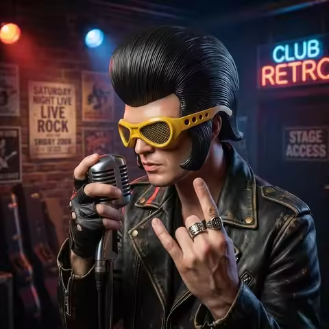 Vintage Rockabilly Elvis Half Face Latex Mask Retro Costume Accessory For Halloween Theme Parties & 