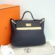 閒置新 Hermes愛馬仕 2424 午夜藍拼黑 金扣大號 手提包 Togo拼s皮