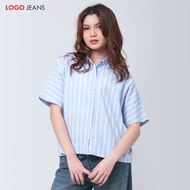 KEMEJA Kyra Blue White Women's Jeans Logo Shirt 22A15L9BI