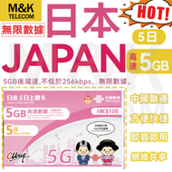 中國聯通 - 【日本】5日 5GB高速數據 電話卡 sim卡 上網卡 無限數據 方便快捷 即插即用 高速數據