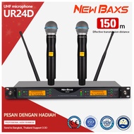 NewBaxs ไมโครโฟนไร้สาย UR-24D หนึ่งตัวพร้อมไมโครโฟนสองตัว U-band FM ป้องกันเสียงหอนไมโครโฟน UHF ความ