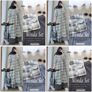 Winda set AnY women's set pleated skirt tunic cotton haruka premium check motif full buttons ld 100