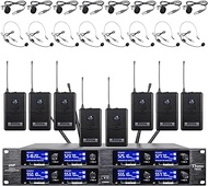 Tbaxo Wireless Microphone System UHF 8 Channel 8 Lavalier 8 Bodypacks 8 Lapel Mic 8 Headsets 8 for Karaoke System Church Speaking Conference Meeting Classroom Wedding Party Meeting School