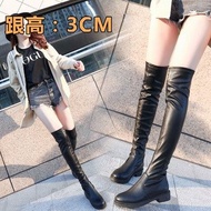 New Arrival over-the-Knee Black Autumn and Winter Womens Boots Mid-High Heel Chunky Heel PU Leather 