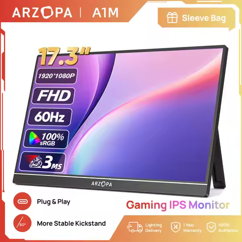 ARZOPA 17.3inch 1920x1080P Portable Monitor IPS Screen External Display with type-C mini HDMI for La