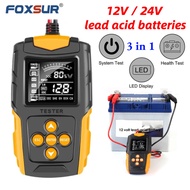 【spot goods】FOXSUR 12V 24V Car Battery Tester 3Ah-200Ah For HONDA TOYOTA LCD Battery Analyzer Test T