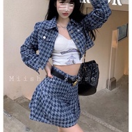 [Actual photos included] Mid-length Jacket suit + blue demin short skirt with hong kong style person