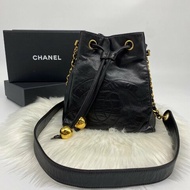 CHANEL 香奈兒 黑色金球水桶包 附小袋