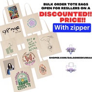 DISCOUNTED WHOLESALE PRICE BULK ORDER WITH ZIPPER KATSA TOTE BAG (CUSTOMIZE OR CHOOSE OUR DESIGNS)