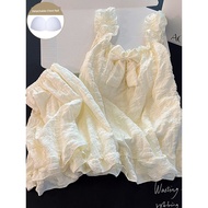 baju tidur sexy nipis sexy lady wear Piyama kecil sling kapas wanita renda aprikot