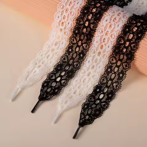 1Pair Silk Lace Shoelaces Girl Colourful Flat Shoe Laces White Black Casual Rope Shoelaces for Shoes