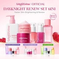 Glad2Glow 6pcs Basic Skincare Set with Serum+Moisturizer*2+Cleanser+Toner for Brightening /Repair/An