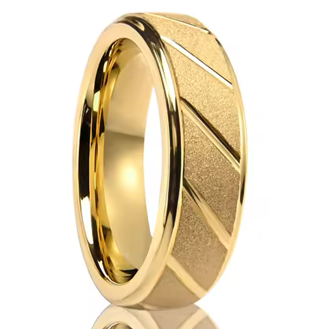 Steel ring 7mm Tungsten 7mm Golden Bevel Sandblast Tungsten steel ring Wedding band ring for Women M