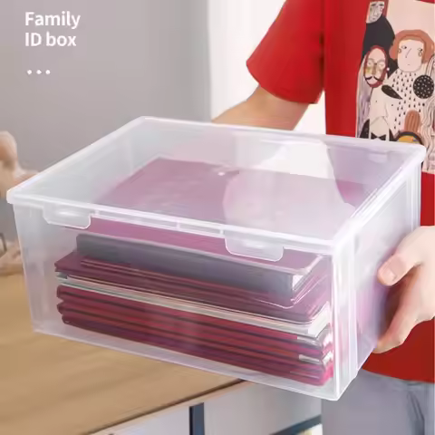 Large Capacity Transparent Document Organizer Plastic Clear Square Shape Storage Box Organizer Box D