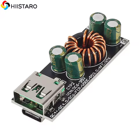 60W 6-35V DC to USB Type C PD 3.0 QC4.0 Type A QC3.0 DC Fast Charge 12V 24V Step-Down Power Modulefo