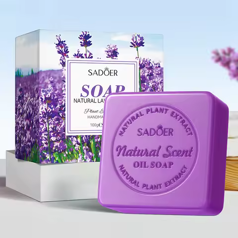 SADOER lavender essential oil soap, cleansing and moisturizing handmade soap for face and bath, has 
