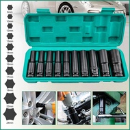 10 Pieces/Set Electric Wrench Set Hex Shank Long Socket Block 1/2'' 4 Inches