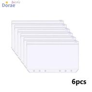 DORAEKV 6Pcs 6-Hole Binder Pockets, Transparent PVC Zipper Binder Pouches, Receipt Bag Waterproof A6
