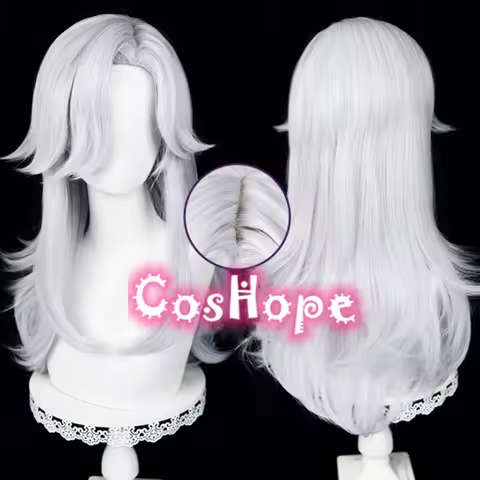 Cyno Cosplay Wig 62cm Long Silver White Wig Cosplay Anime Cosplay Wigs Heat Resistant Synthetic Wigs