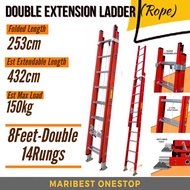 2.5m 8Feet 16Step Double Extension Fiberglass Telescopic Ladder Roped Operated Multi Purpose Foldabl