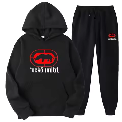 Ecko Unltd. Rhino Logo Sweatsuit Hoodie and Joggers Two-Piece Set Urban Street Fashion Casual Athlet