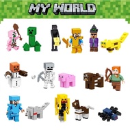 Set 16pcs Figure Minecraft Minifigure Karakter Steve Alex Enderman Mainan Mini Action Figure Koleksi