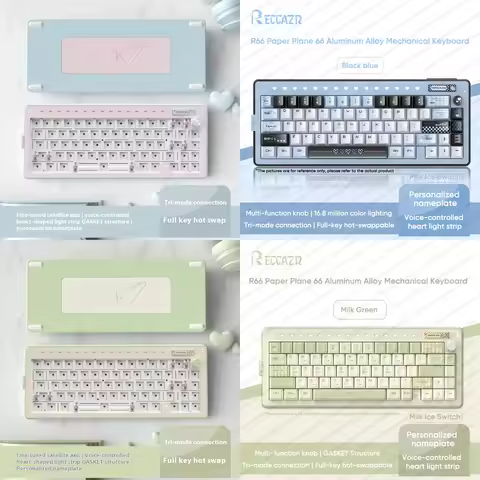 RECCAZR Paper Plane66 R66 Mechanical Keyboard Kit Aluminum RGB Gasket Structure Hot Swap with Contro